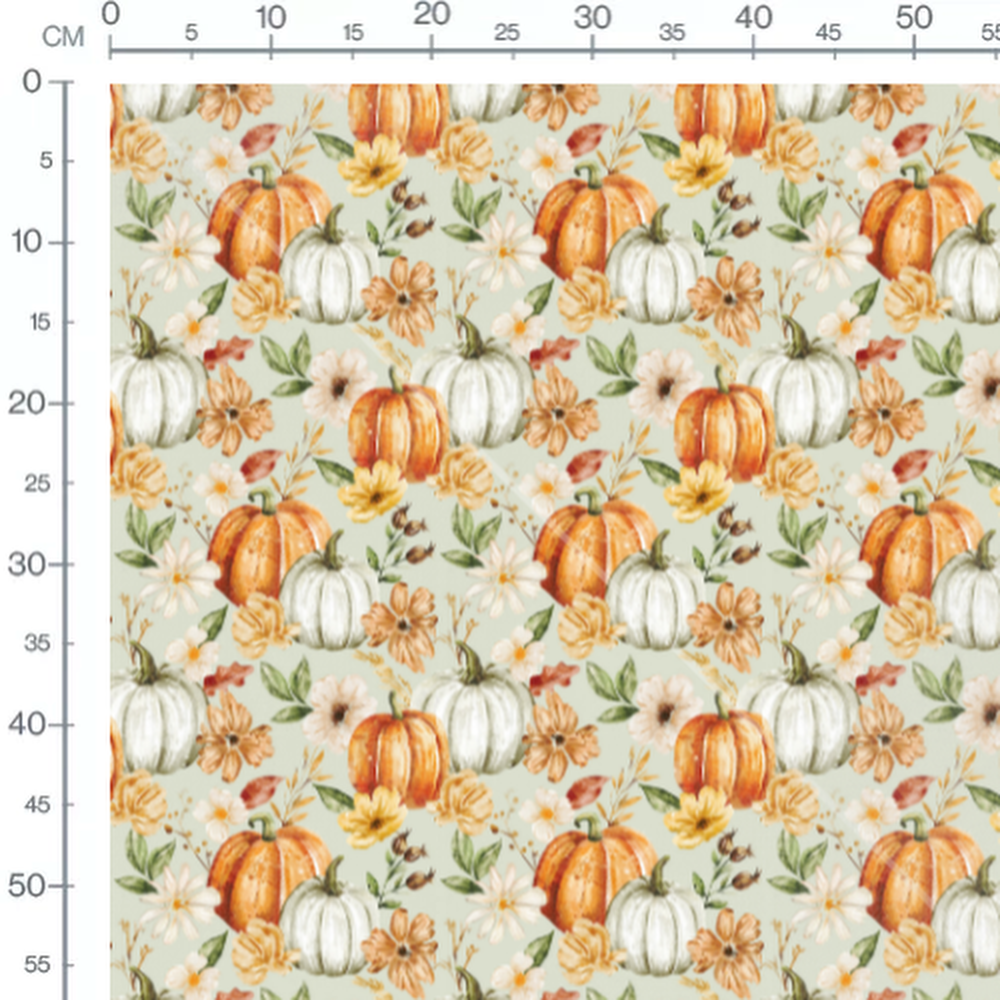 Tissu - Citrouilles sur fond vert clair