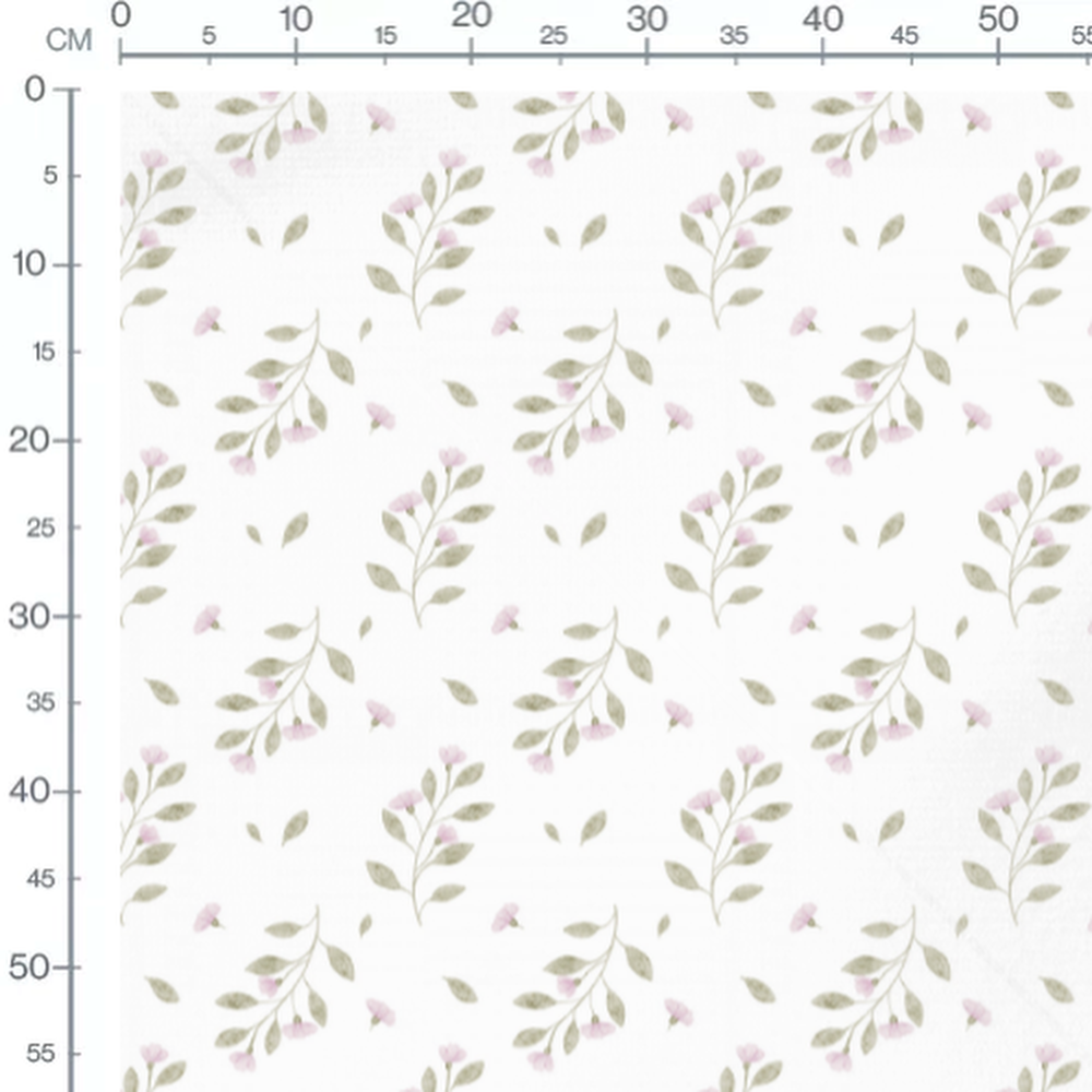 Tissu - Fleurs roses et feuilles légères