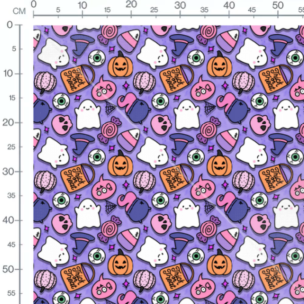 Tissu - Fantômes et citrouilles violettes