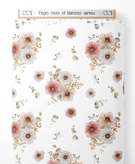 Tissu - Fleurs roses et blanches variées