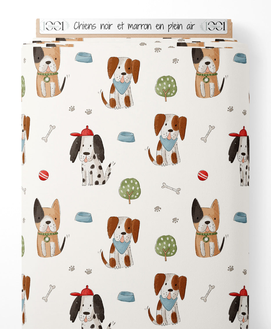 Tissu - Chiens noir et marron en plein air