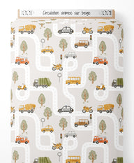 Tissu - Circulation animée sur beige