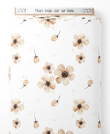 Tissu - Fleurs beige clair sur blanc