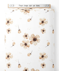 Tissu - Fleurs beige clair sur blanc