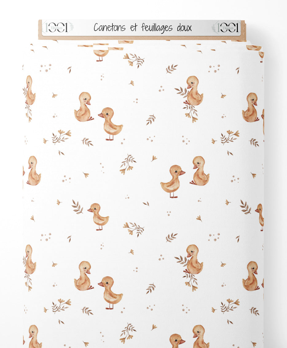 Tissu - Canetons et feuillages doux