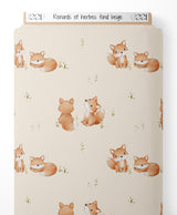 Tissu - Renards et herbes sur fond beige
