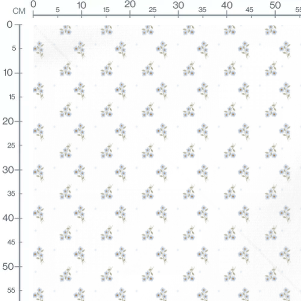 Tissu - Fleurs bleues et points gris