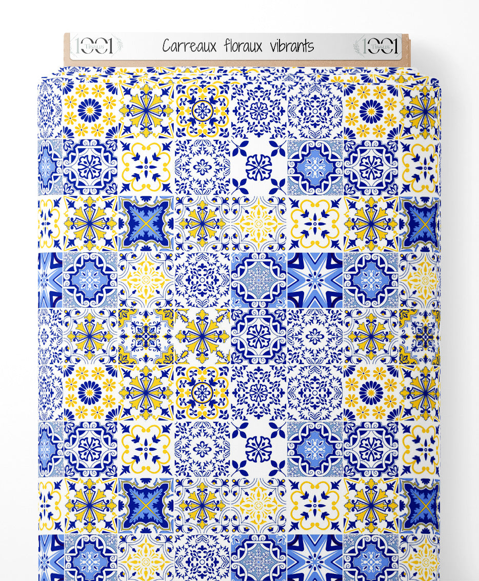 Tissu - Carreaux floraux vibrants