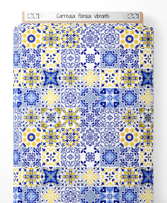 Tissu - Carreaux floraux vibrants