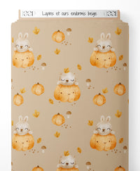 Tissu - Lapins et ours endormis beige