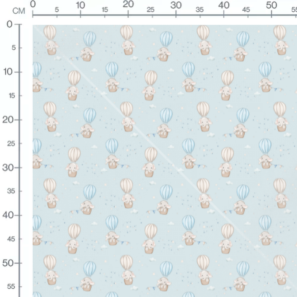 Tissu - Éléphants montgolfières ciel bleu