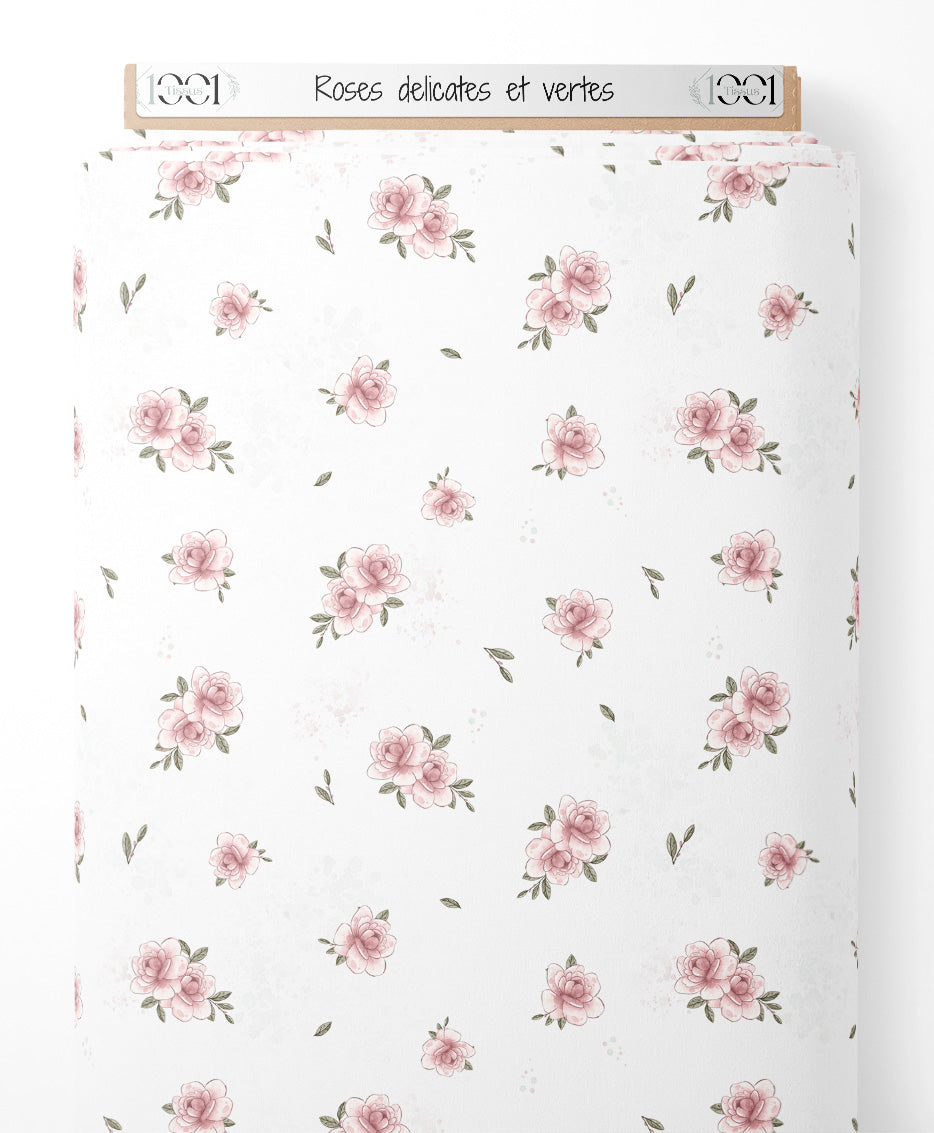 Tissu - Roses délicates et vertes