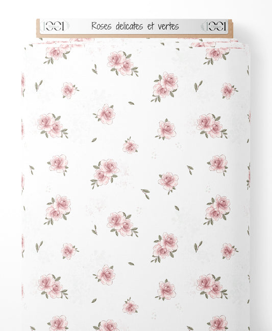 Tissu - Roses délicates et vertes