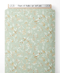 Tissu - Fleurs et feuilles sur vert pâle