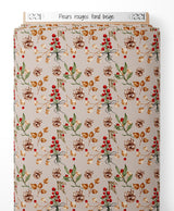 Tissu - Fleurs rouges sur fond beige