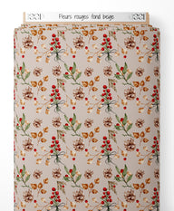 Tissu - Fleurs rouges sur fond beige