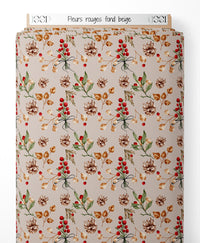 Tissu - Fleurs rouges sur fond beige