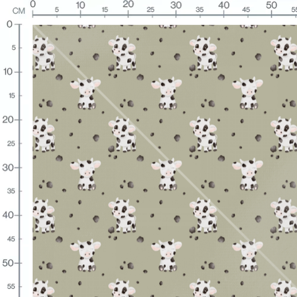 Tissu - Petites vaches sur fond vert