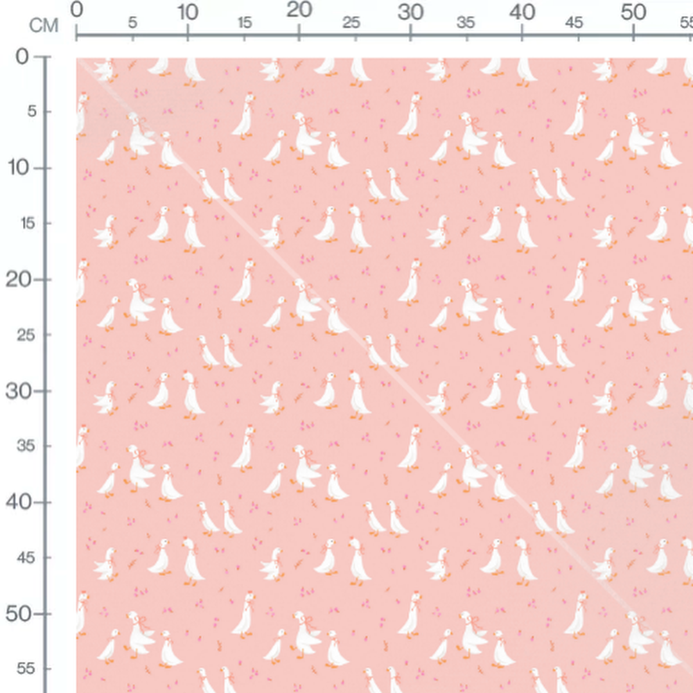 Tissu - Oies blanches avec nœuds roses