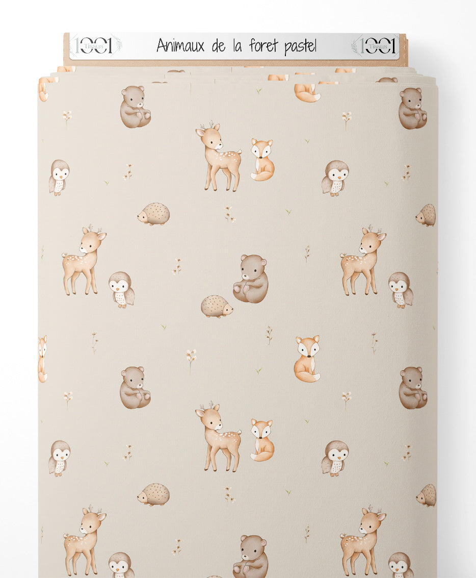 Tissu - Animaux de la forêt pastel
