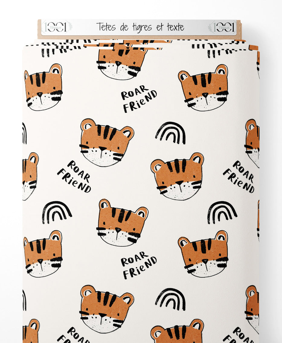 Tissu - Têtes de tigres et texte
