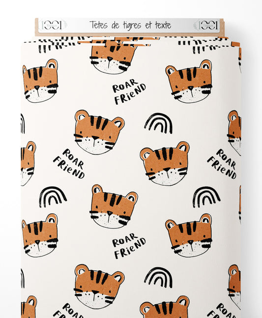 Tissu - Têtes de tigres et texte