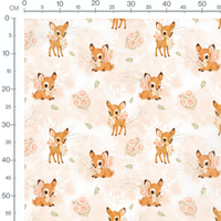 Tissu - Faons bruns et fleurs roses