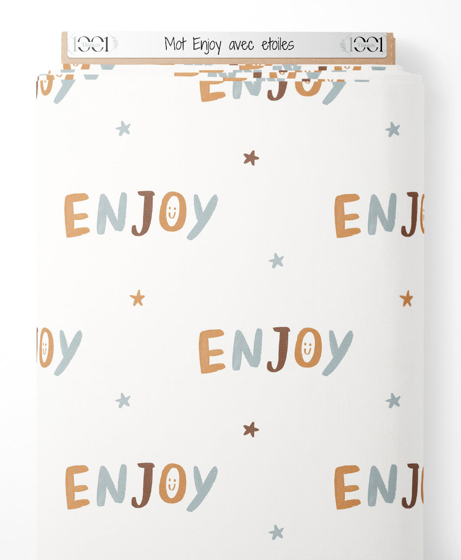 Tissu - Mot Enjoy avec étoiles