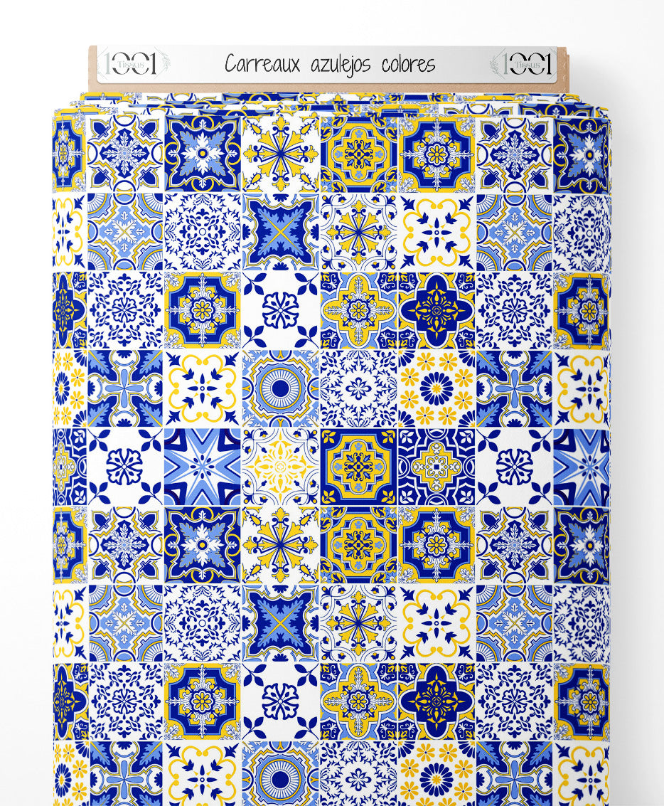 Tissu - Carreaux azulejos colorés