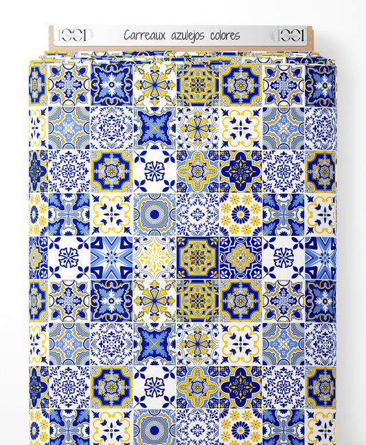 Tissu - Carreaux azulejos colorés