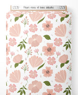 Tissu - Fleurs roses et baies délicates
