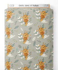 Tissu - Girafes claires et feuillages