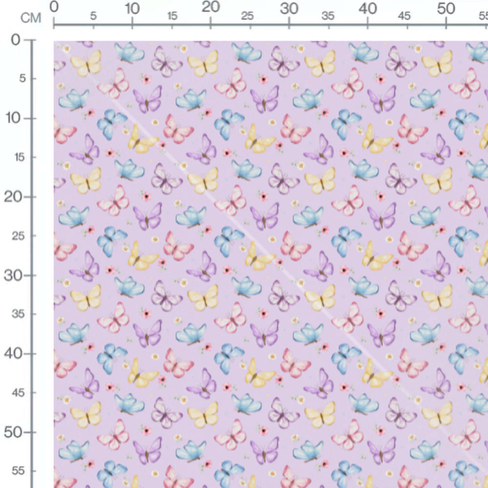 Tissu - Papillons multicolores sur violet