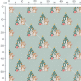 Tissu - Ours et lapin sur vert