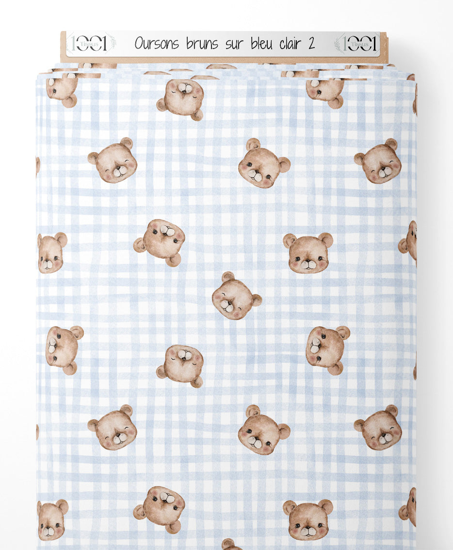Tissu - Oursons bruns sur bleu clair 2