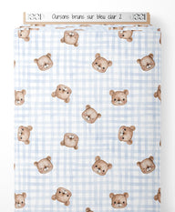 Tissu - Oursons bruns sur bleu clair 2