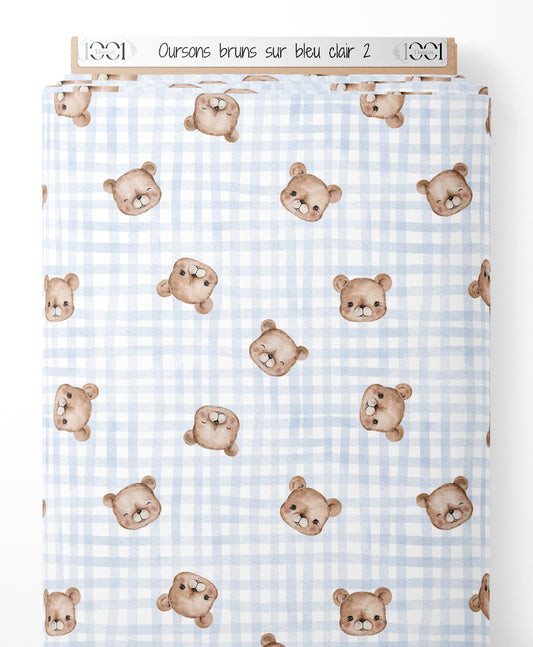 Tissu - Oursons bruns sur bleu clair 2