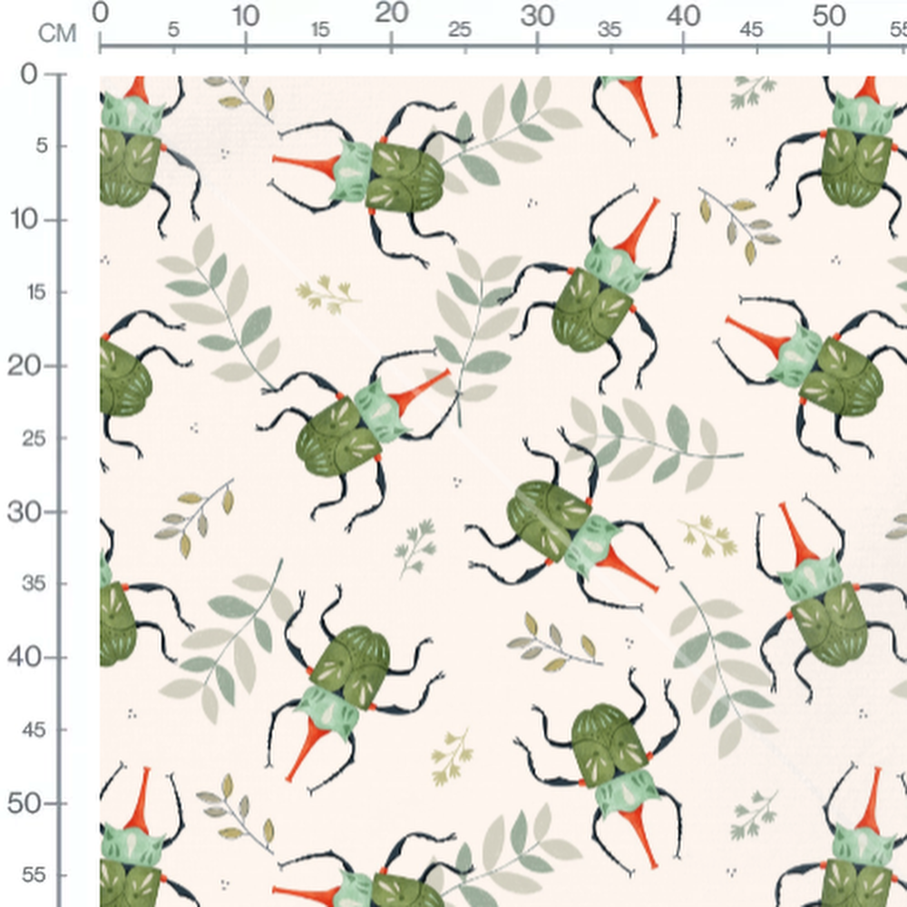 Tissu - Coléoptères verts et feuilles