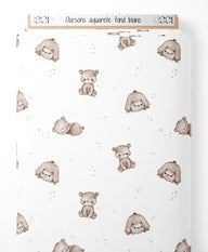 Tissu - Oursons aquarelle sur fond blanc