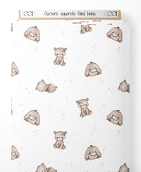 Tissu - Oursons aquarelle sur fond blanc