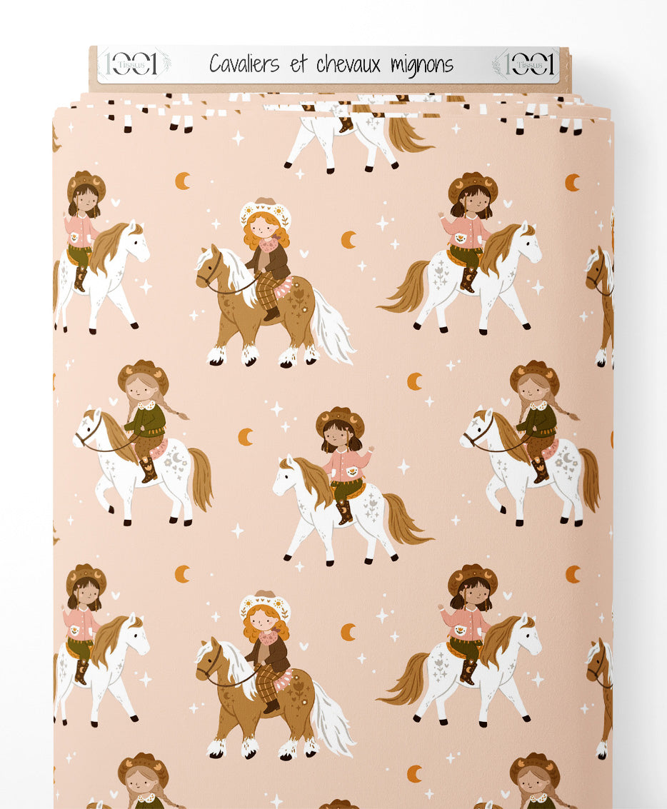 Tissu - Cavaliers et chevaux mignons
