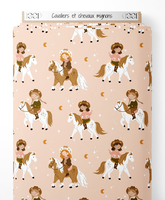 Tissu - Cavaliers et chevaux mignons