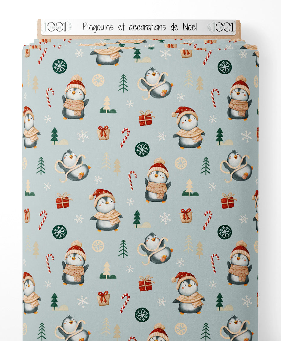 Tissu - Pingouins et décorations de Noël