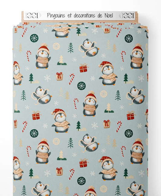 Tissu - Pingouins et décorations de Noël