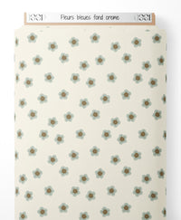 Tissu - Fleurs bleues sur fond crème
