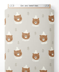 Tissu - Ours avec bonnet blanc