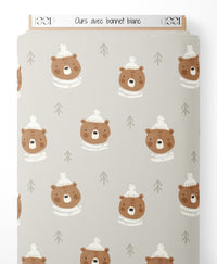 Tissu - Ours avec bonnet blanc