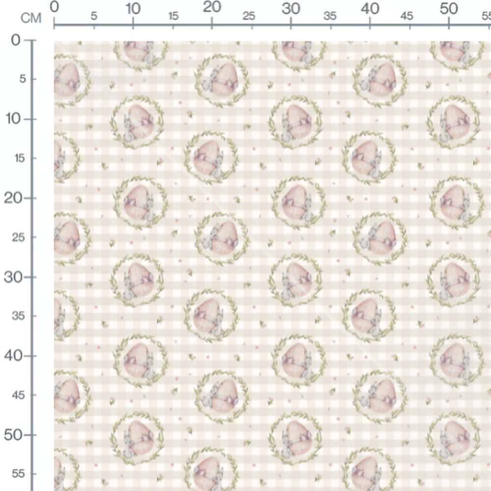 Tissu - Lapins gris et œufs roses beige 2