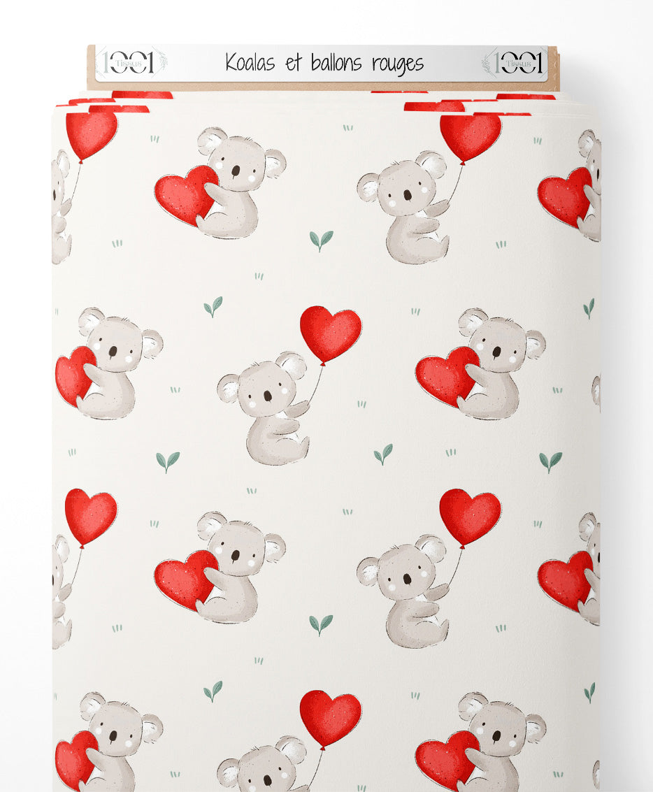 Tissu - Koalas et ballons rouges