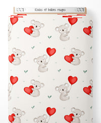 Tissu - Koalas et ballons rouges